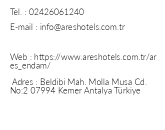 Ares Endam Hotel iletiim bilgileri